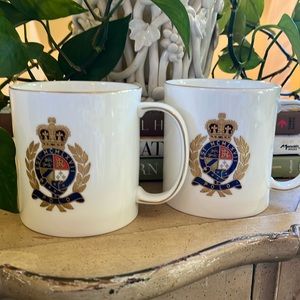Ralph Lauren Polo Crest logo pair of mugs. Wedgwood bone china. Made in England
